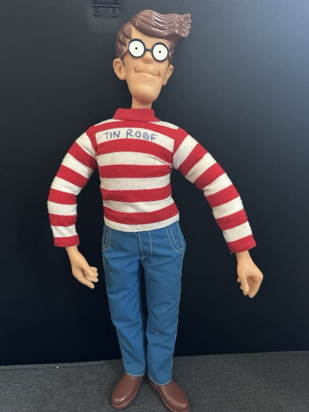 Vintage 1991 Where’s Waldo Doll 18” Mattel Red Stripe Shirt Blue Pants AS IS